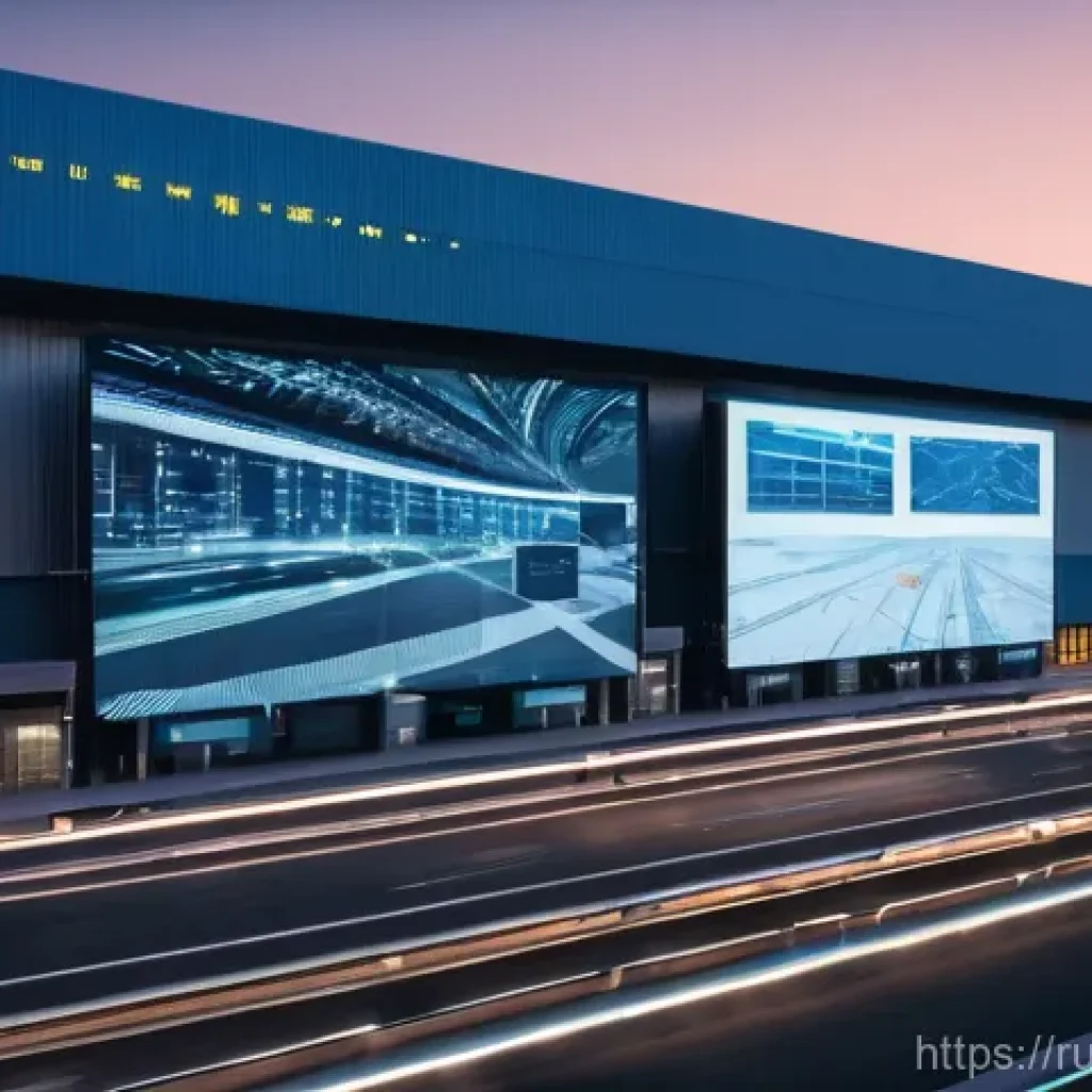 물류관리사 자격증 난이도 - **Prompt:** A sprawling, highly detailed ultra-modern logistics hub in Russia at dusk. The scene sho...