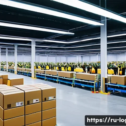 물류관리사 물류 프로세스 이해 - A modern logistics warehouse interior with well-organized storage racks, automated conveyor belts, a...