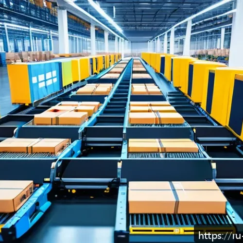 물류관리사 직무별 요구 역량 - A modern logistics warehouse interior showcasing advanced automation technology: robotic arms sortin...