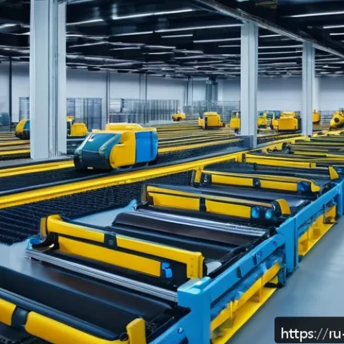 물류관리사와 창고 자동화 사례 - A modern Russian warehouse interior showcasing advanced robotics and automated sorting systems in ac...