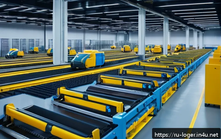 물류관리사와 창고 자동화 사례 - A modern Russian warehouse interior showcasing advanced robotics and automated sorting systems in ac...