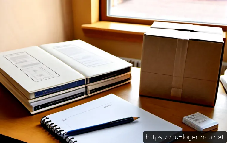 물류관리사 물류 관련 서적 추천 - Photorealistic study desk for a Russian logistics certification candidate, an open blank-covered sup...